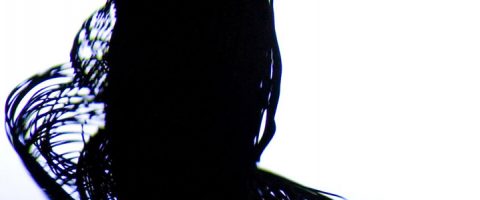 Abstrakti lähikuva mustasta verkko- tai rautalankarakenteesta valkoista taustaa vasten, jossa monimutkaiset kaarevat viivat ja varjot luovat dynaamisen, virtaavan kuvion.