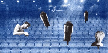 Helsingin Kaupunginteatteri – Nykyesityksen näyttämö – Dylan Simon - risopainettu kollaasi:
Intiimiteatterin avajaiset vuonna 1981 &
Juhani Rytkölä, HKT arkisto sekä
studio Pasila, kuvaaja Miika Storm ///
Helsinki City Theatre – Stage for Contemporary Performance – Dylan Simon - a risograph printed collage: Opening of Intiimiteatteri in 1981 &
Juhani Rytkölä, Helsinki City Theatre archive and also
studio Pasila, photographer Miika Storm