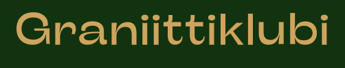 The word Graniittiklubi in a bold, rounded brown font on a dark green background.